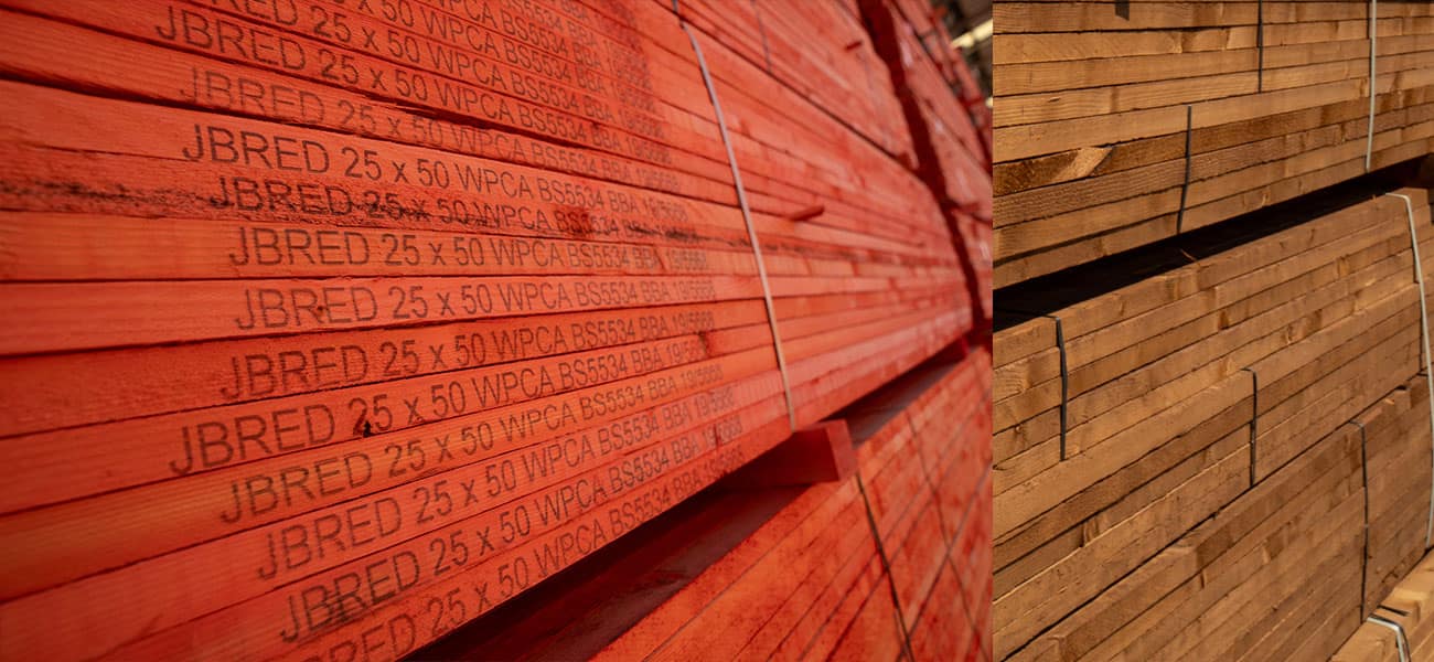 A close up of Marley JB Red  roofing battens and counter battens
