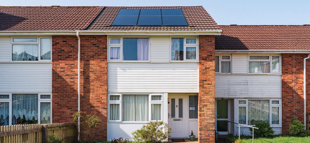 Marley roof system with solar panels installed on housing scheme