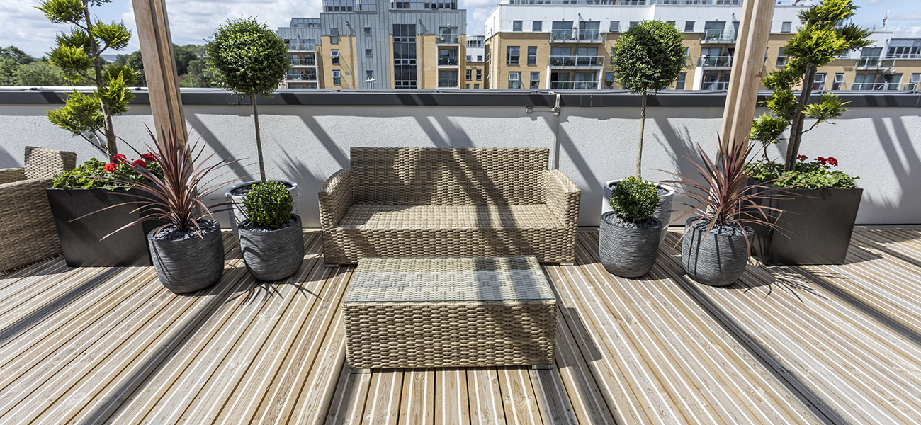 Roof balcony in London using Citideck smooth profile antislip decking from Marley Ltd