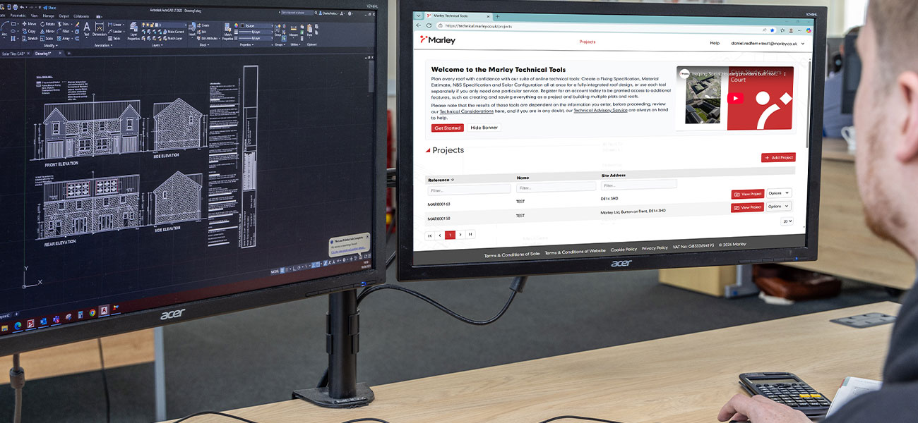 Marley online technical tools being used on a computer screen by the technical team