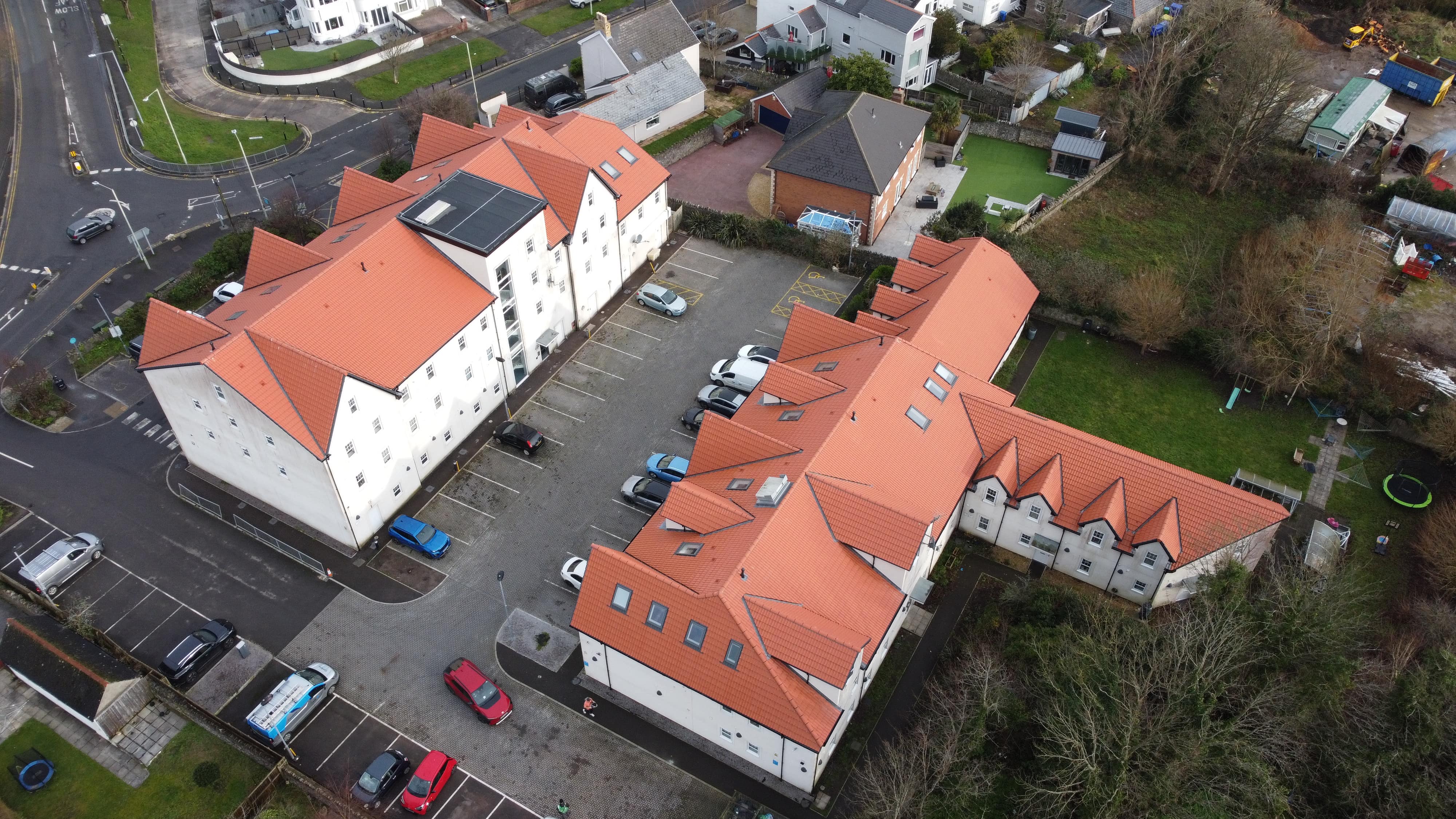 Marley double roman concrete roof tiles installed on apartments