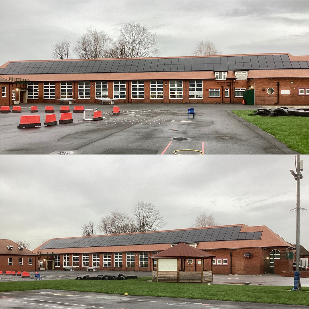 Marley solar panels and clay roof tiles installed on a school