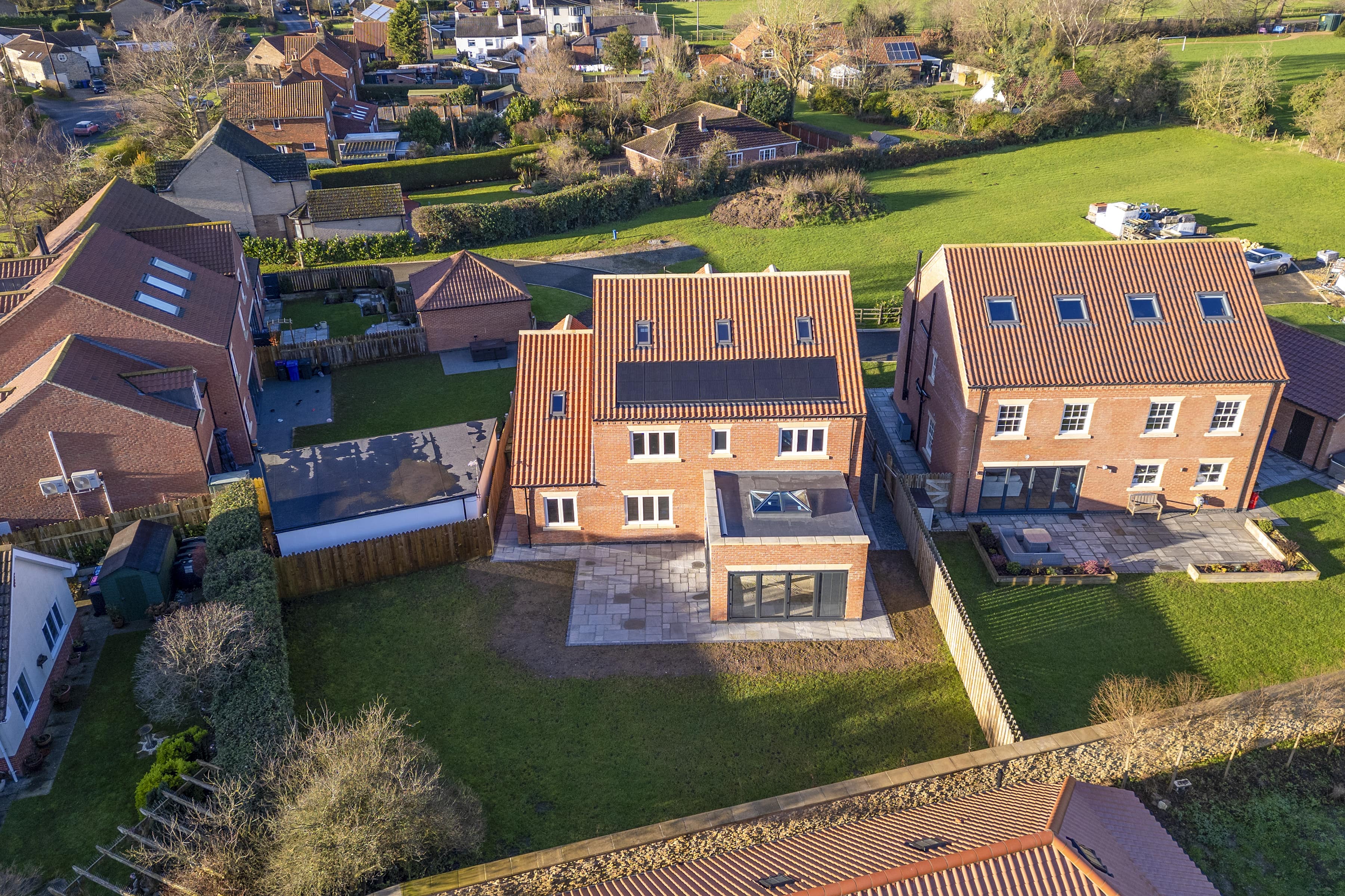 Marley Lincoln clay tiles and solar panels installed on a large home development
