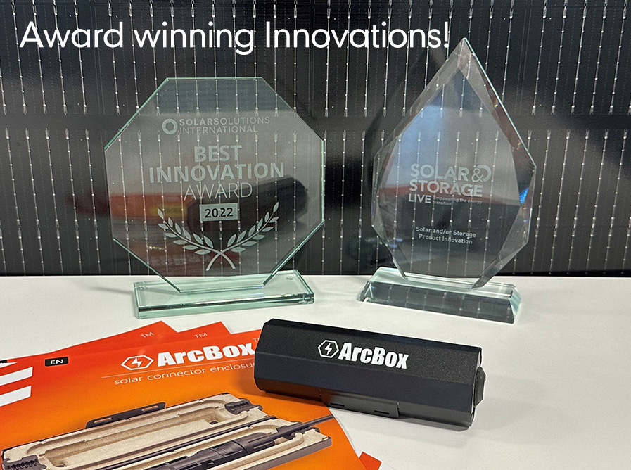 Awards for arcbox displayed on table with awards
