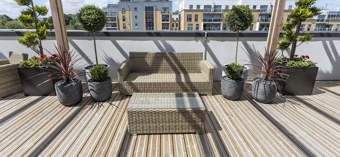 An image of non-slip citi-Deck decking, on a large balcony space at George House.