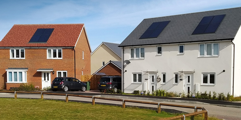 2 new build houses with solar panels