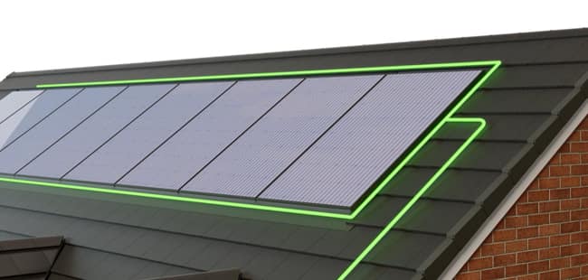 solar panels with green power line