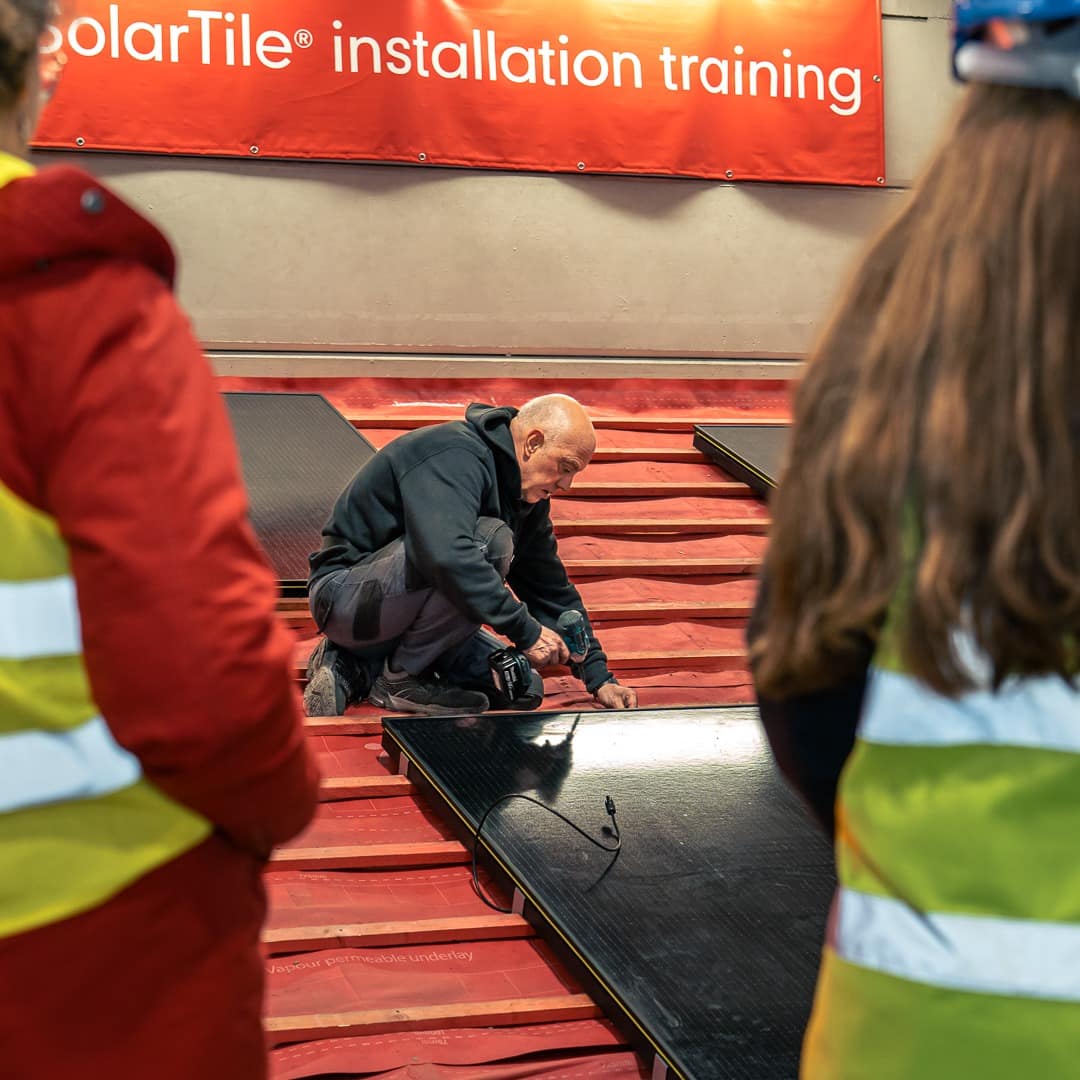 An installation of Marley solar panels on a training day